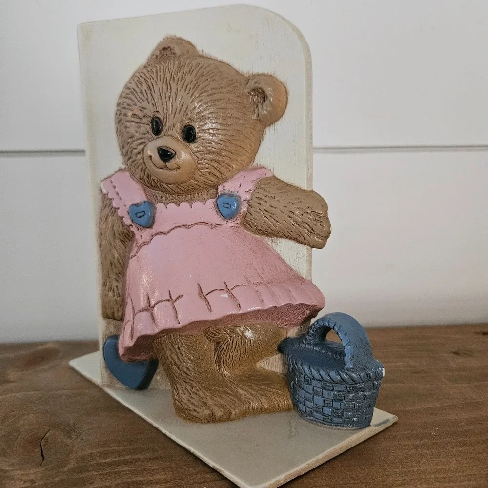 Vintage Burwood Teddy Bear Bookends Set Boy Girl Pink Blue 1991 Nursery‎ Decor